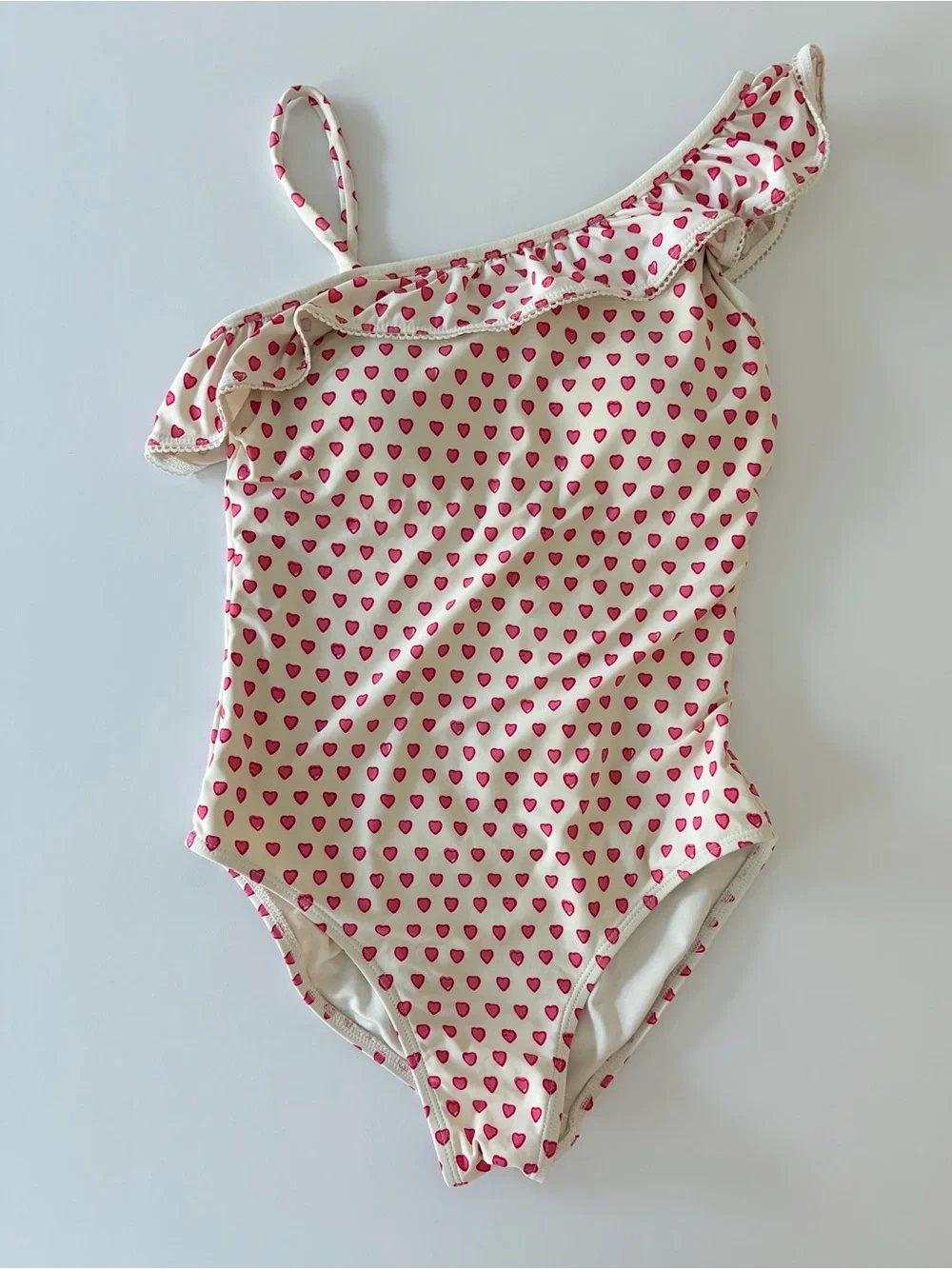 Roller Rabbit Girls Pink Hearts Ruffle One Piece Swim Suit Size 10 EUC
